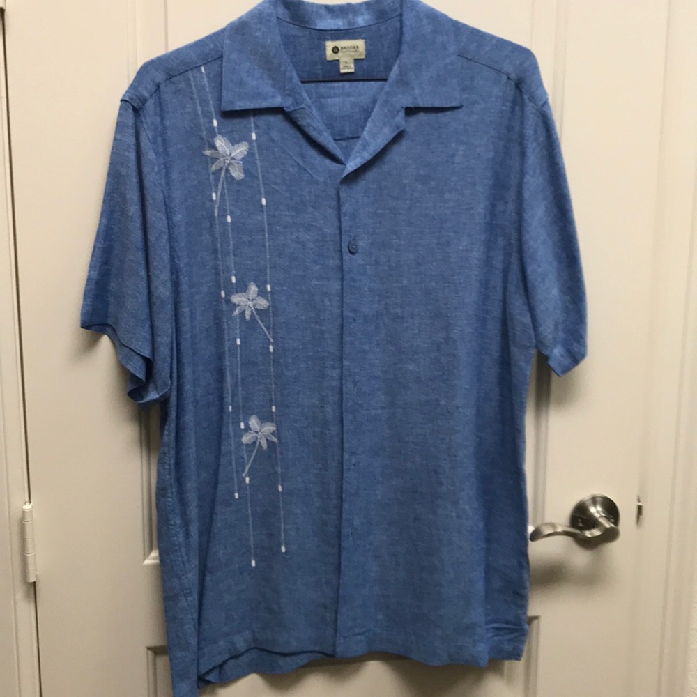 Haggar linen blue shirt